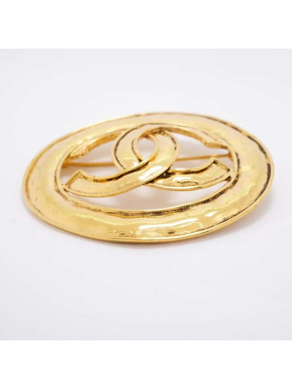 Chanel Brooch Vintage CC Logo Round Circle Gold Plated